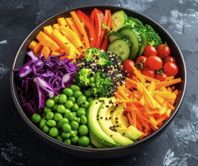 A bowl of colorful, healthy fruits and vegetables