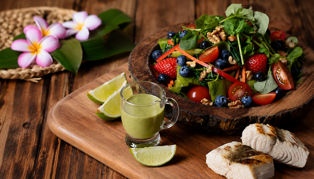 Fern and green papaya salad with watercress dressing