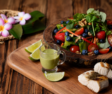 Fern and green papaya salad with watercress dressing